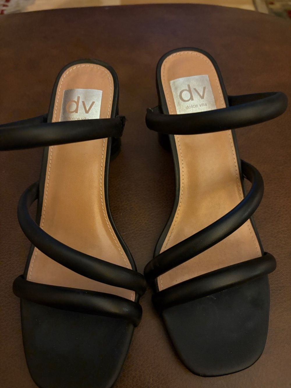 Dolce Vita Black Triple-Strap Slide Heels